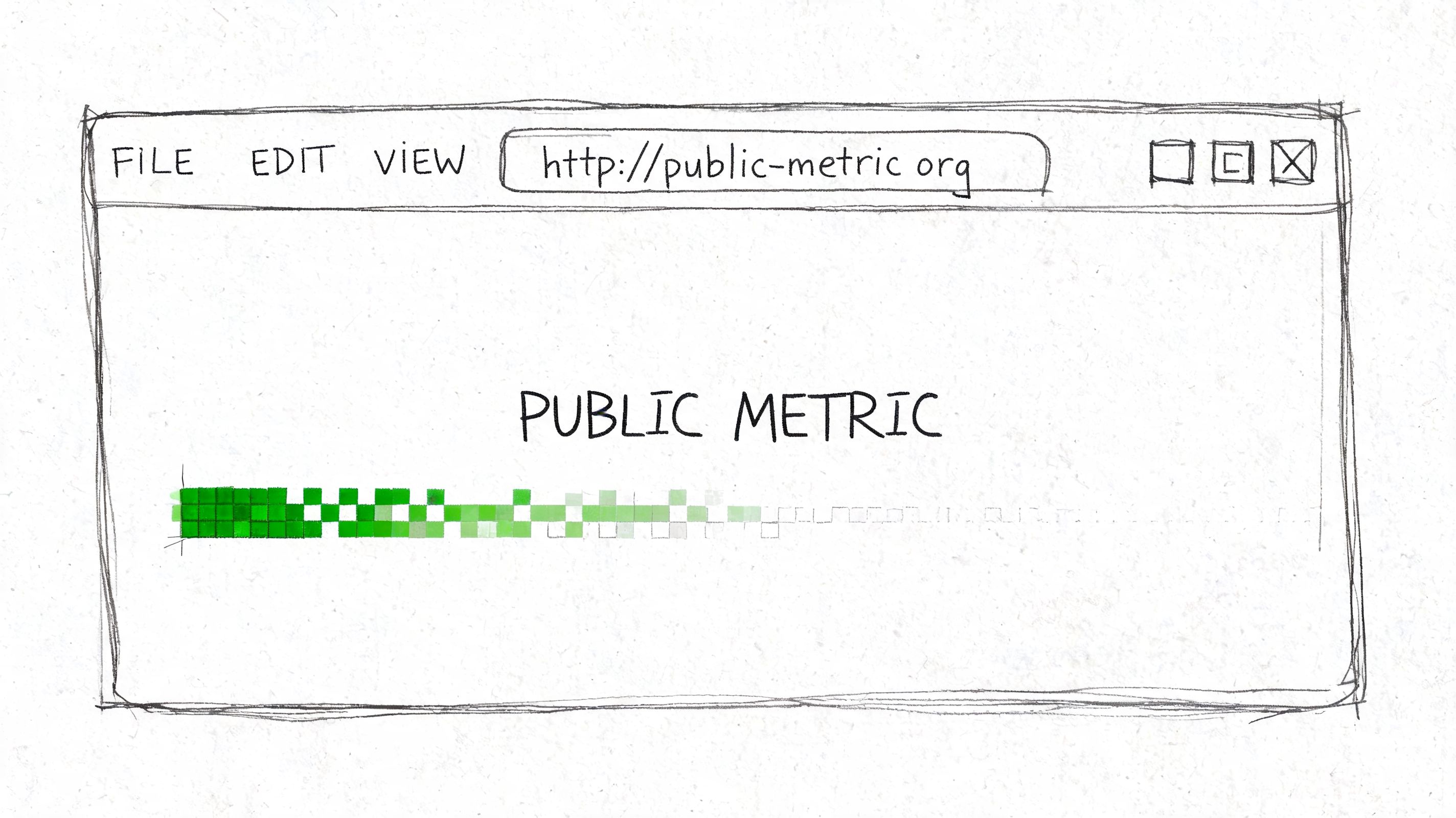 A hand-drawn sketch of a browser window showing a public metric progress bar for search results.