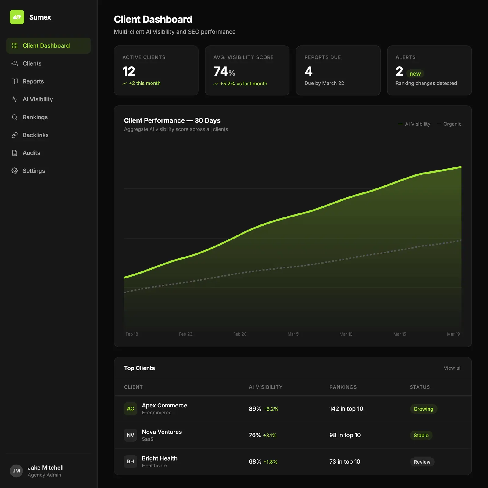 Surnex Marketing Agencies dashboard
