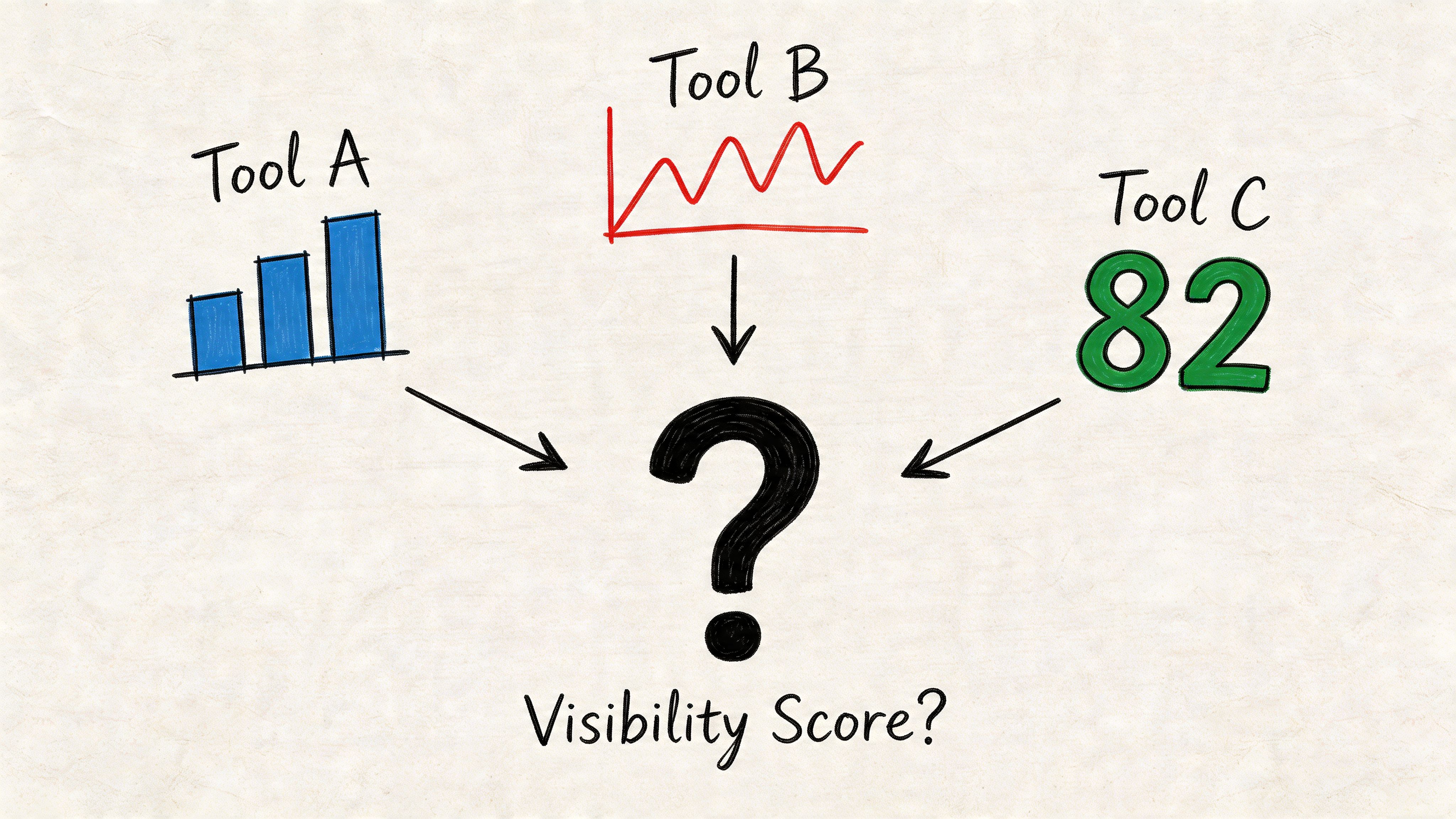 A diagram illustrating the integration of three distinct analysis tools to calculate a final visibility score.