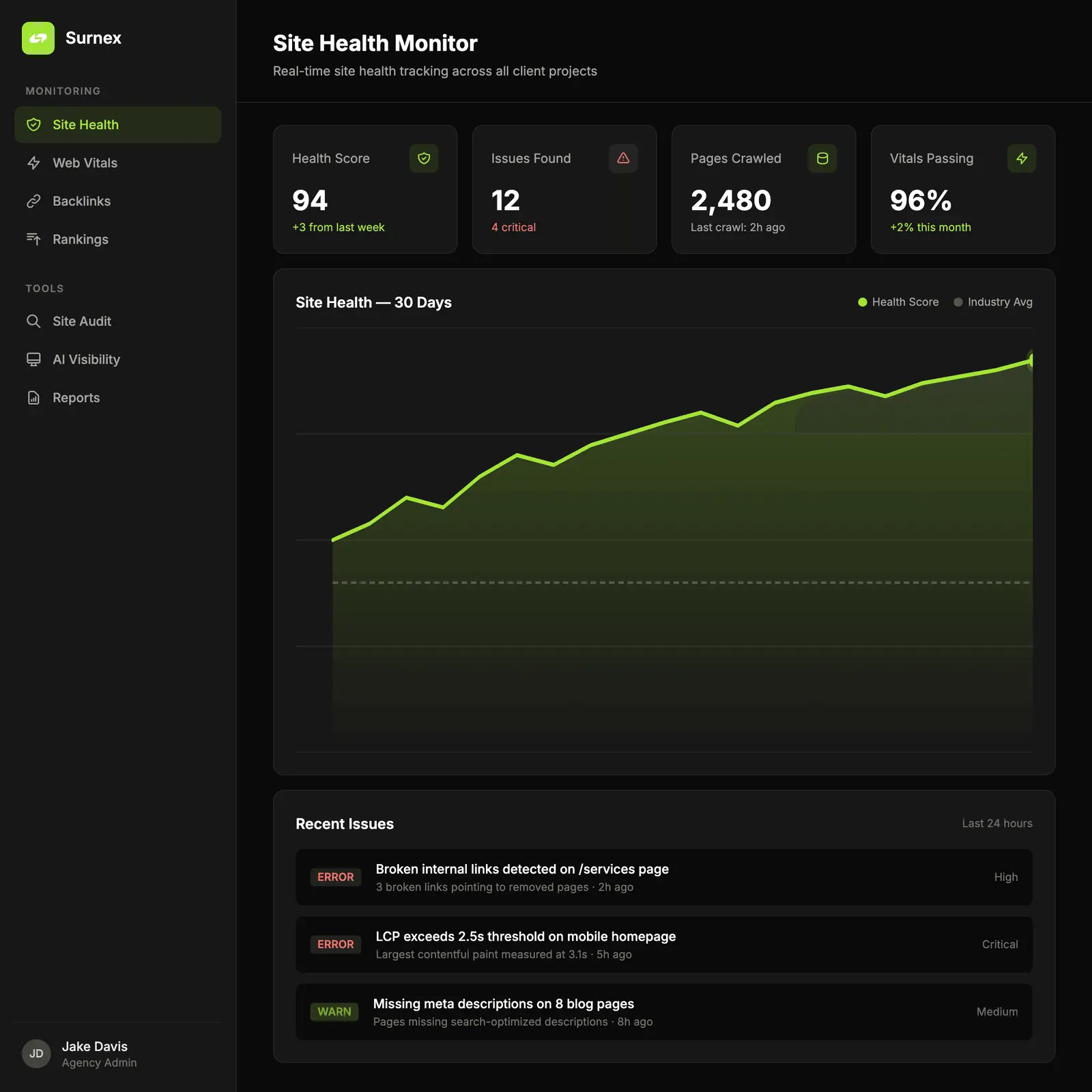 Surnex Web Development Agencies dashboard