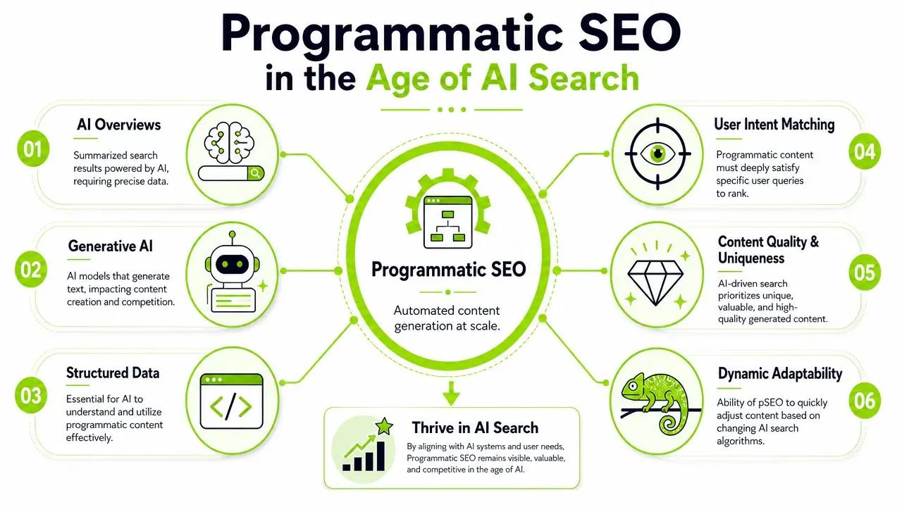 A diagram illustrating how programmatic SEO strategies adapt and succeed within the modern age of AI search.
